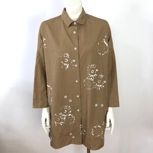 WHYCI Milano EUR 46 100% Cotton Button Long Sleeve Shirt Splatter Brown HRJ
